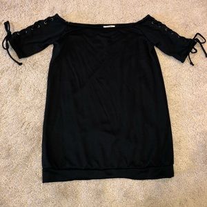 Black off the shoulder mini dress